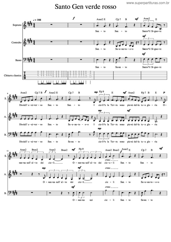 Partitura da música Santo Gen Verde Rosso