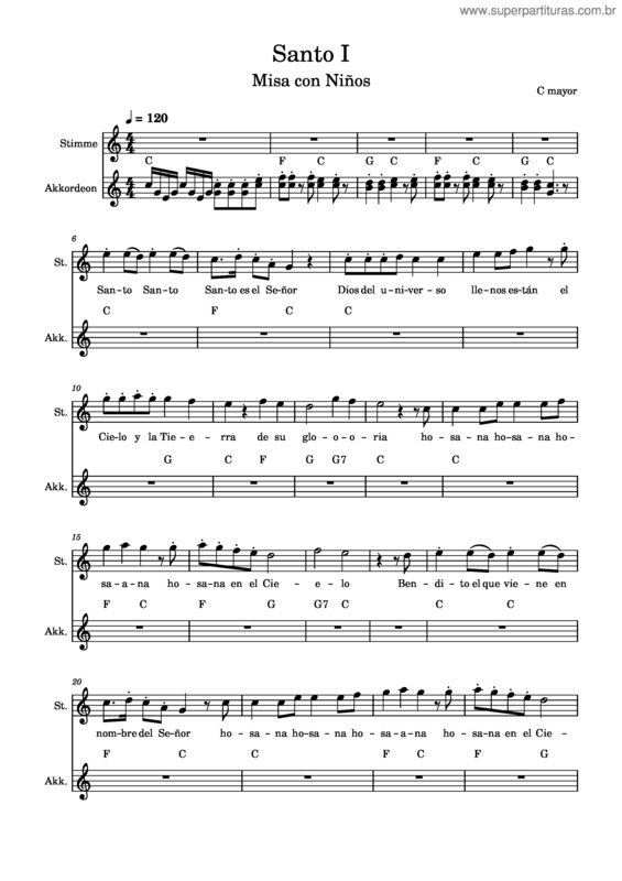 Partitura da música Santo I – Misa Con Niños