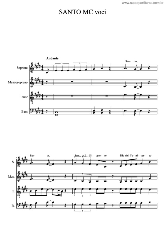 Partitura da música Santo Mc Voci