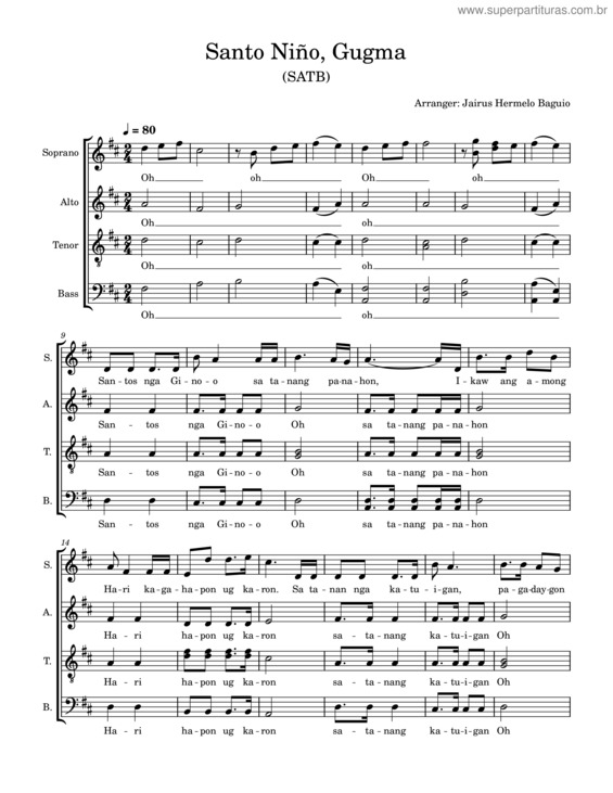 Partitura da música Santo Niño, Gugma Ko – Jairus Hermelo Baguio