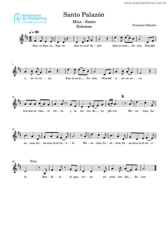 Partitura da música Santo Palazón