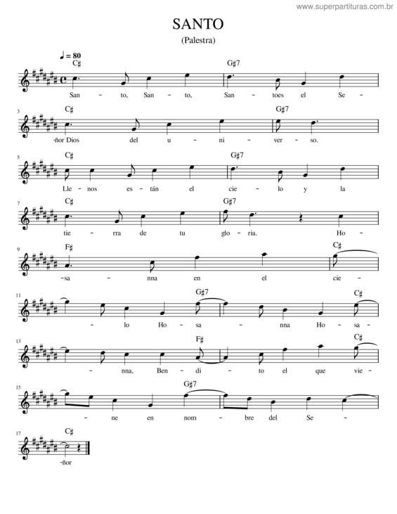 Partitura da música Santo Palestra v.2