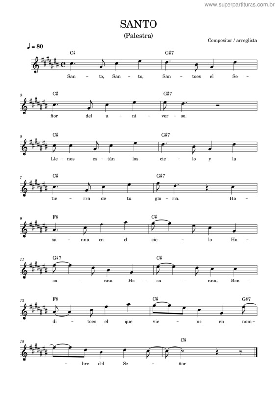 Partitura da música Santo Palestra