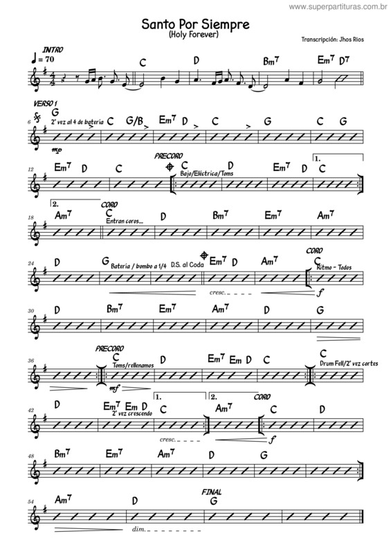 Partitura da música Santo Por Siempre – Unknown Author