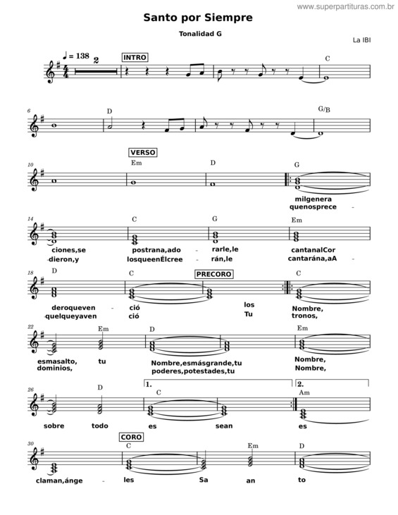 Partitura da música Santo Por Siempre Secuencia La Ibi – Adoradoraliz