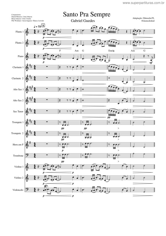 Partitura da música Santo Pra Sempre – Gabriel Guedes