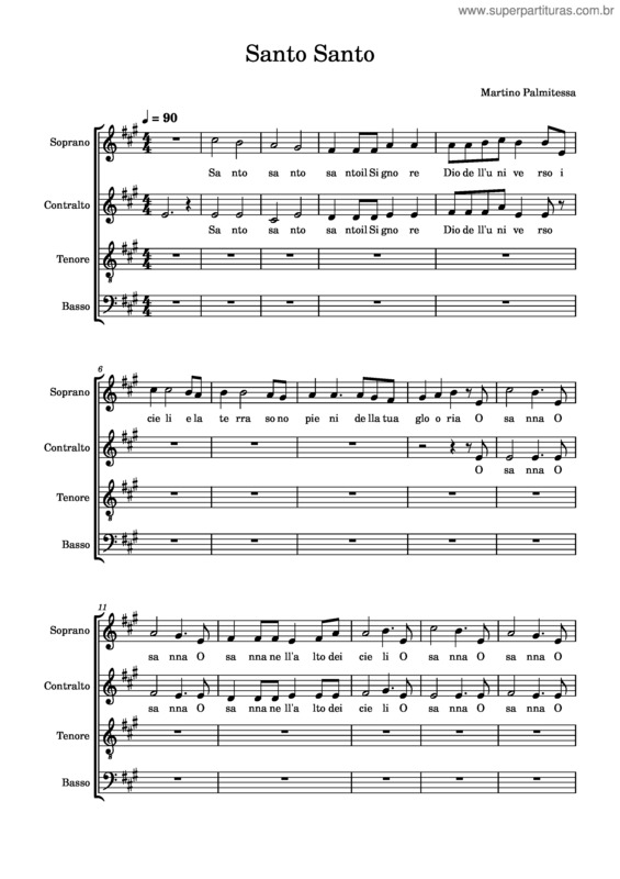 Partitura da música Santo Santo Contralti