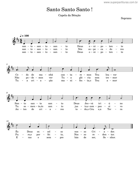 Partitura da música Santo Santo Santo!