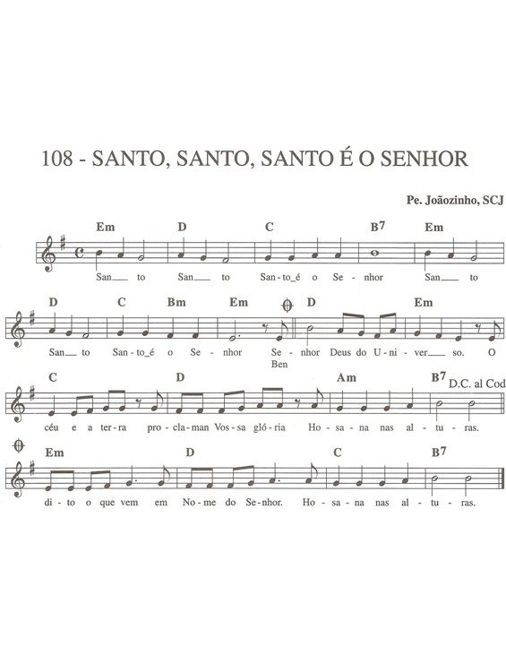 Partitura da música Santo Santo Santo é o Senhor