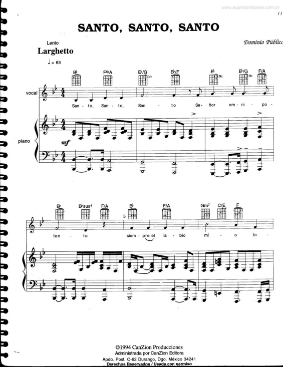 Partitura da música Santo Santo Santo