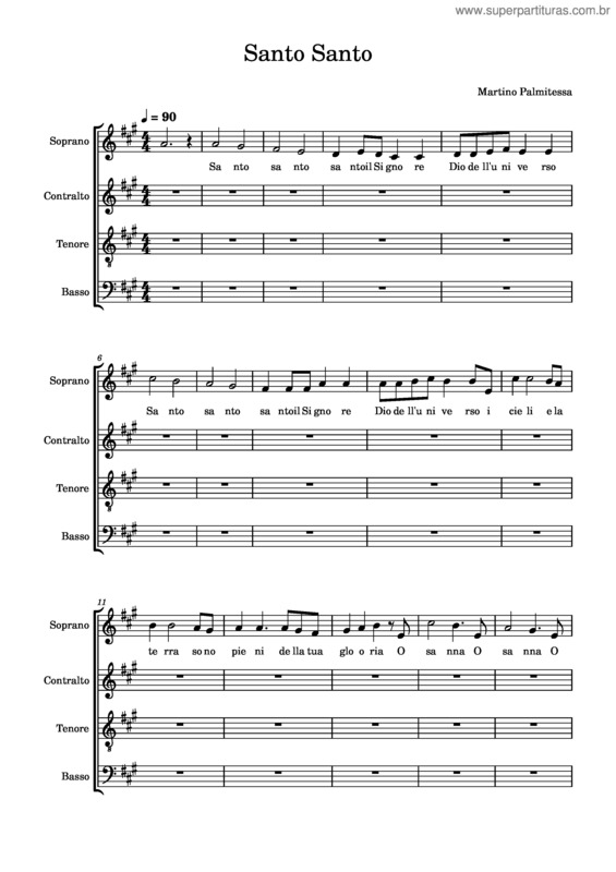 Partitura da música Santo Santo Soprani