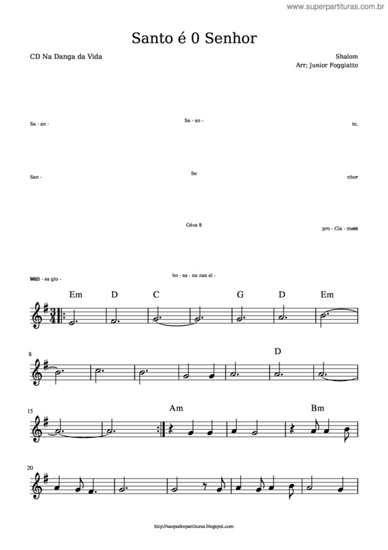 Partitura da música Santo Shalom