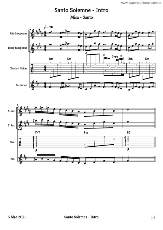 Partitura da música Santo Solemne – Intro
