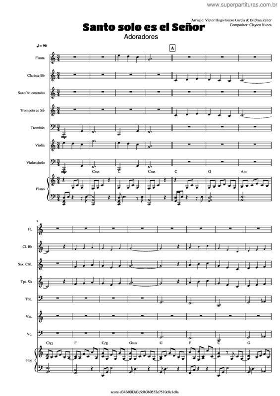 Partitura da música Santo Somente É O Senhor – Adoradores