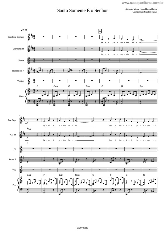 Partitura da música Santo Somente É O Senhor v.2