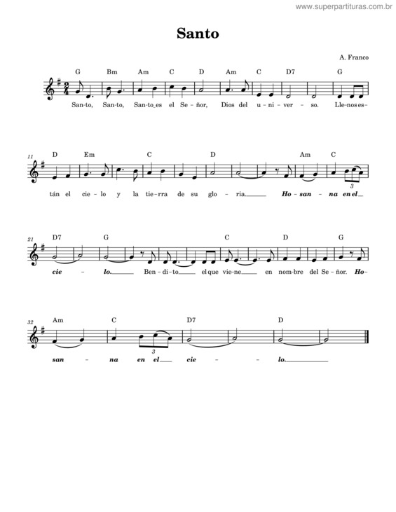 Partitura da música Santo v.100