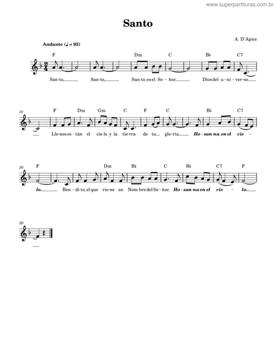 Partitura da música Santo v.105