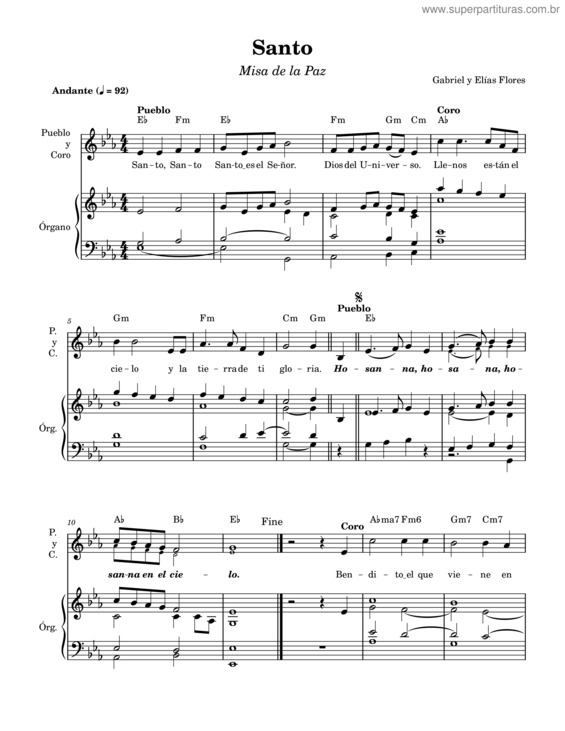 Partitura da música Santo v.15