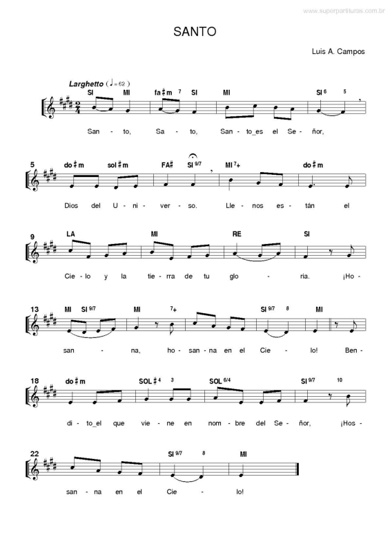 Partitura da música Santo v.3