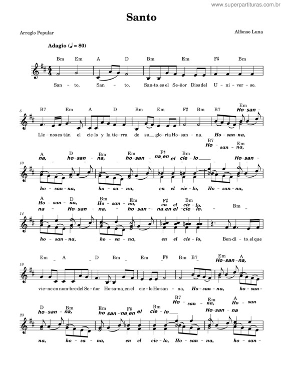 Partitura da música Santo v.34