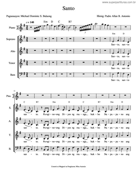 Partitura da música Santo v.35