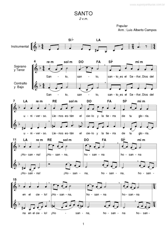 Partitura da música Santo v.4