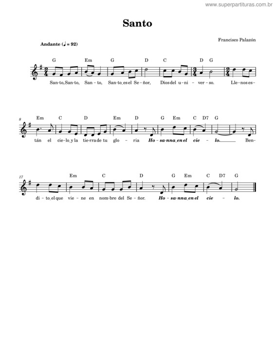 Partitura da música Santo v.48