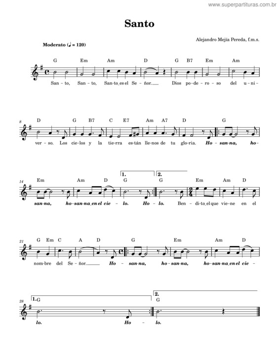 Partitura da música Santo v.50