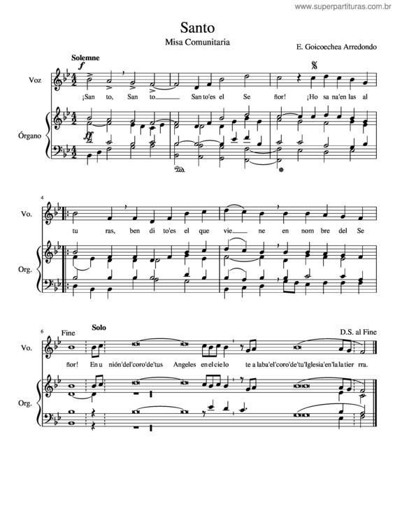 Partitura da música Santo v.62
