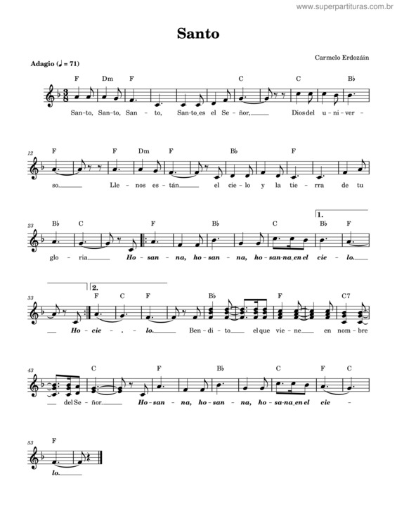 Partitura da música Santo v.64