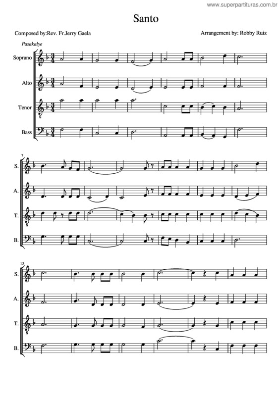 Partitura da música Santo v.68