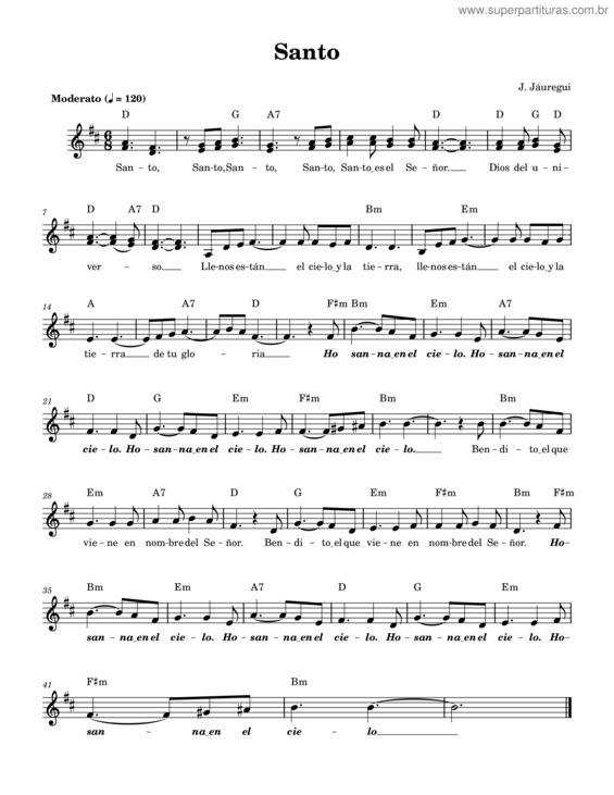 Partitura da música Santo v.69