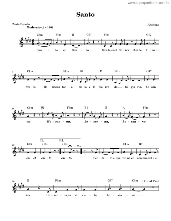 Partitura da música Santo v.72