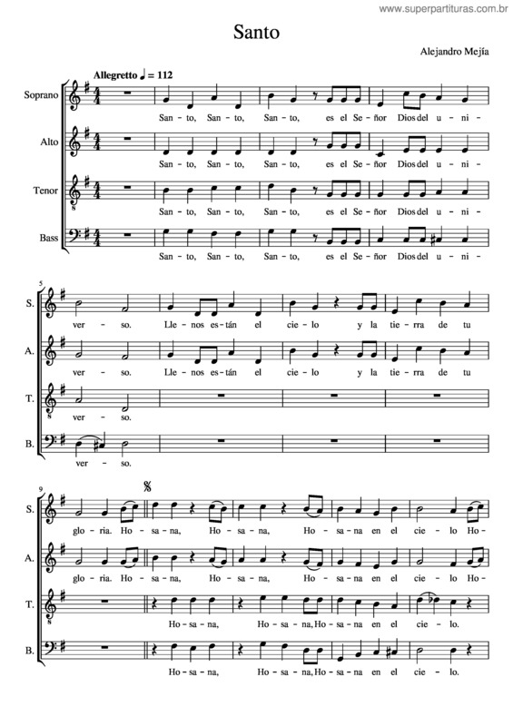 Partitura da música Santo v.74