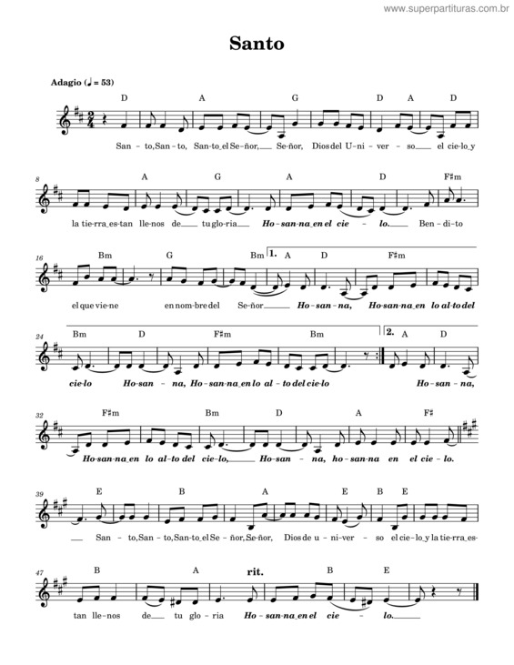 Partitura da música Santo v.81