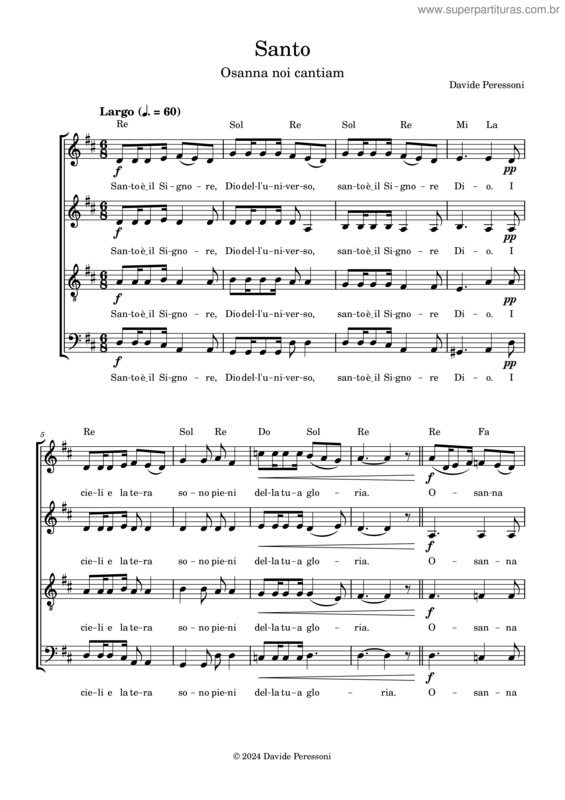 Partitura da música Santo v.86