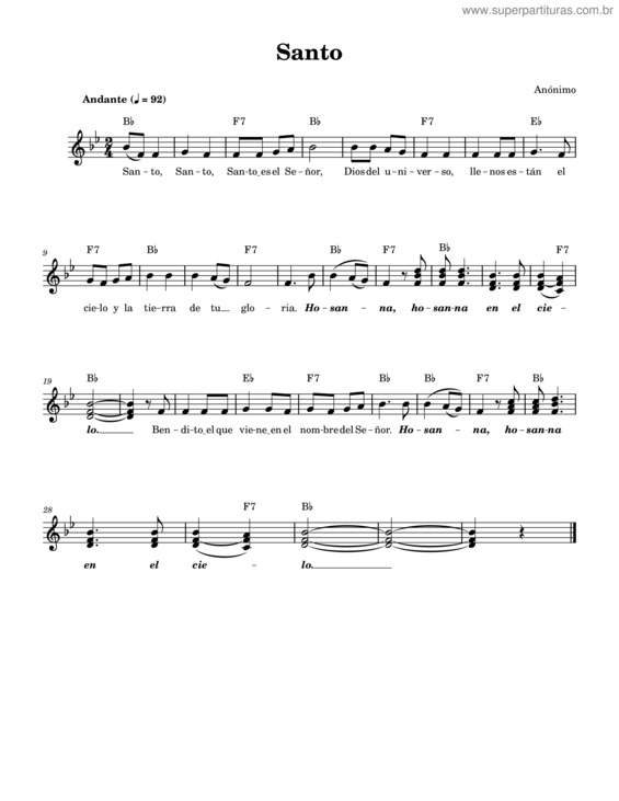 Partitura da música Santo v.91