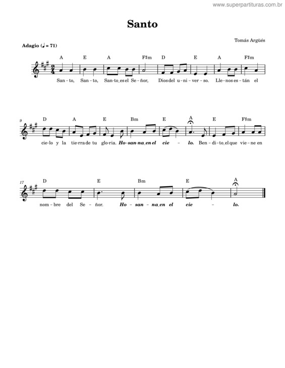 Partitura da música Santo v.93