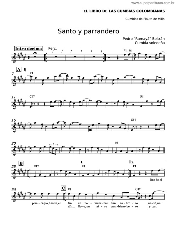 Partitura da música Santo Y Parrandero – Pedro Beltrán
