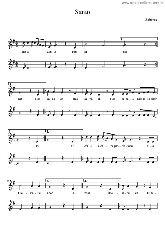 Partitura da música Santo Zairense