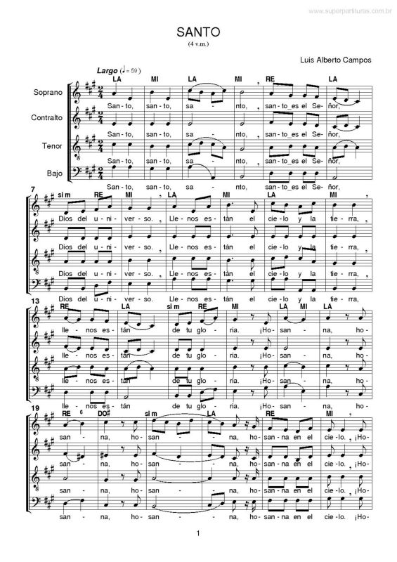 Partitura da música Santo