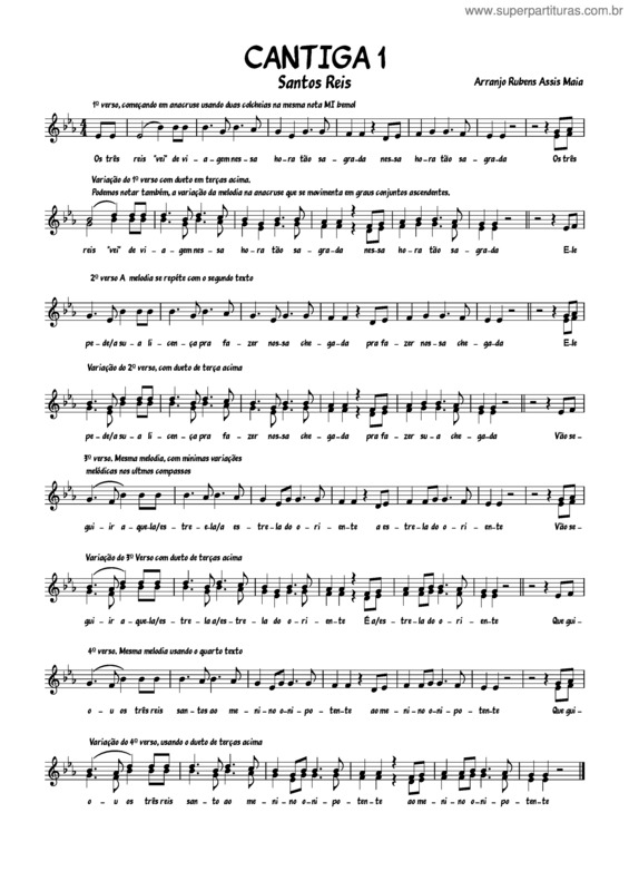 Partitura da música Santos Reis Cantiga_1
