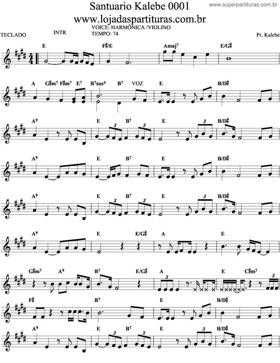 Partitura da música Santuário Kalebe 0001