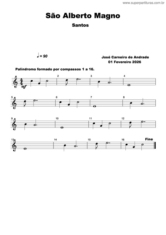 Partitura da música São Alberto Magno