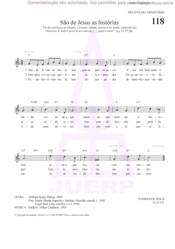 Partitura da música São De Jesus As Histórias - 118 HCC