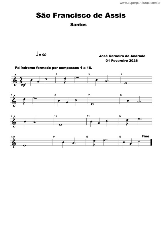 Partitura da música São Francisco De Assis