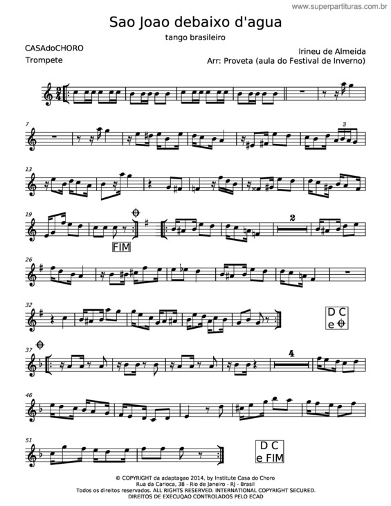 Partitura da música São João Debaixo D`Água – Irineu De Almeida
