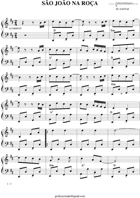 Partitura da música São João Na Roça