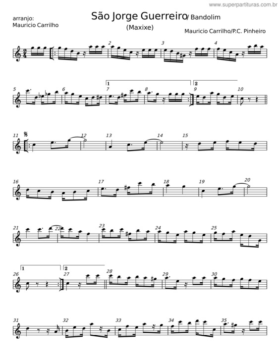 Partitura da música São Jorge Guerreiro – P. C. Pinheiro