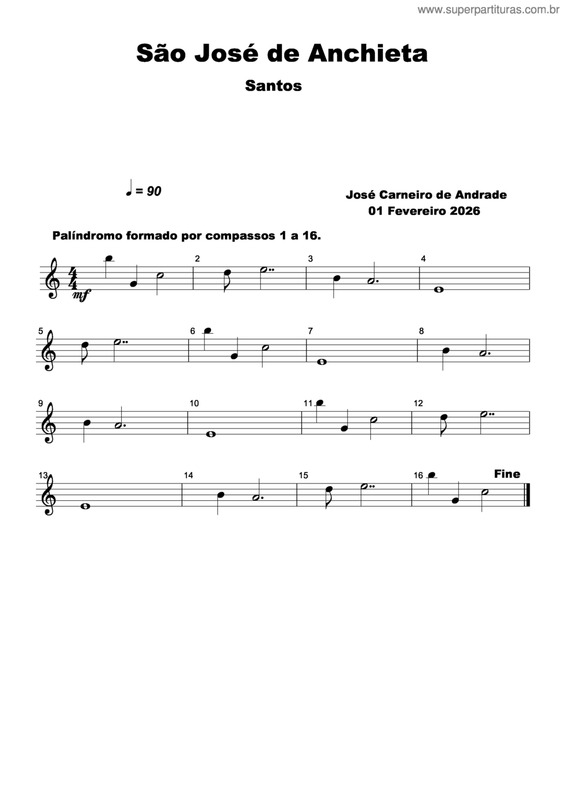 Partitura da música São José De Anchieta